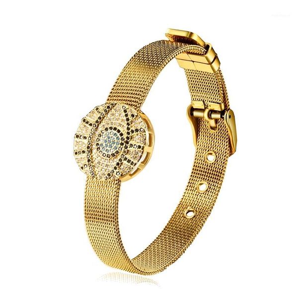 Women Men Gold Zircon Bracelets & Bangles Blue Eye Heart Shaped Watch Bangle Boho Punk Rock Wrist Jewelry Gifts Lalynnly B109711