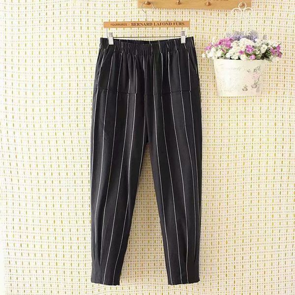 2xl-4xl plus size striped female casual waistline officewear x6yc, Black;white