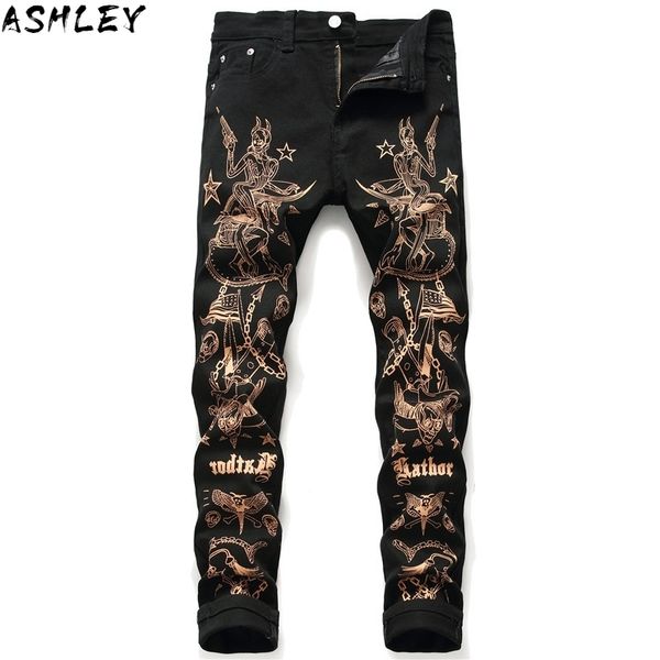 slim 3d men's print jeans fashion beauty flag skull painted black stretch denim pants q0105, Black;white
slim 3d men's print jeans fashion beauty flag skull painted black stretch denim pants q0105, Black;white