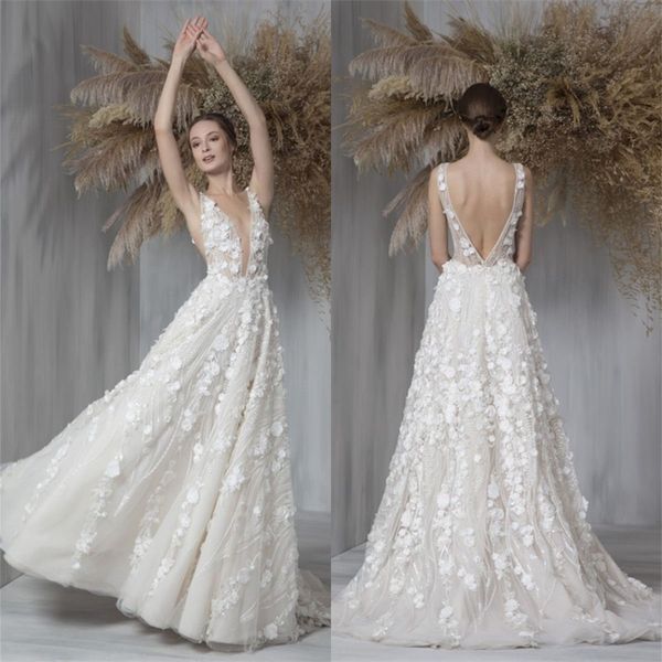 2021 lace wedding dresses deep v neck 3d appliques bridal gowns custom made backless sweep train a line wedding dress robe de mariee, White
2021 lace wedding dresses deep v neck 3d appliques bridal gowns custom made backless sweep train a line wedding dress robe de mariee, White