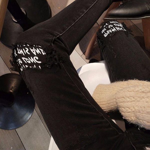 letter high waist black gray elastic false hole jeans for women autumn new fashion show thin boots pants trend, Blue
letter high waist black gray elastic false hole jeans for women autumn new fashion show thin boots pants trend, Blue