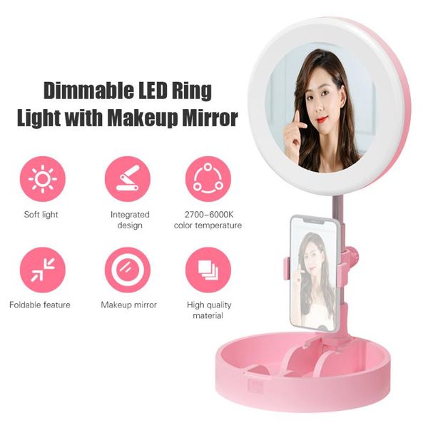 led ring light foldable desk circle lamp dimmable fill light with makeup mirror phone holder for selfie video live streaming
led ring light foldable desk circle lamp dimmable fill light with makeup mirror phone holder for selfie video live streaming