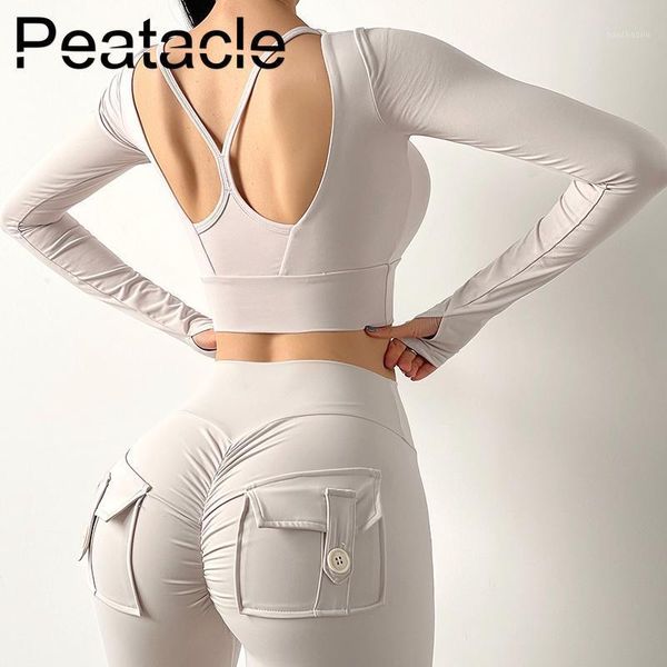 yoga outfits peatacle beautiful back sports long sleeve women's training with chest pads short slim fitness, White;red
yoga outfits peatacle beautiful back sports long sleeve women's training with chest pads short slim fitness, White;red