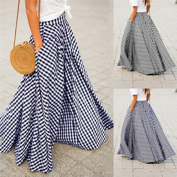 women's skirts 2020 vintage plaid check long skirt zipper pleated faldas bohemian jupe femme casual pockets maxi skirts1, Black 
women's skirts 2020 vintage plaid check long skirt zipper pleated faldas bohemian jupe femme casual pockets maxi skirts1, Black