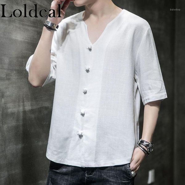 loldeal chinese style short-sleeved t-shirt men's cotton and linen solid color v-neck casual pullover1, White;black
loldeal chinese style short-sleeved t-shirt men's cotton and linen solid color v-neck casual pullover1, White;black