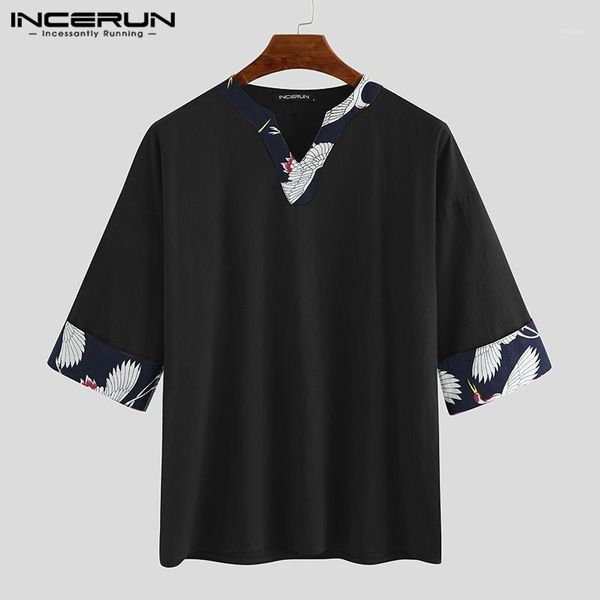 men's casual shirts incerun 2021 chinese style mens shirt print patchwork vintage half sleeve v neck camisa streetwear blouse cotton s-, White;black
men's casual shirts incerun 2021 chinese style mens shirt print patchwork vintage half sleeve v neck camisa streetwear blouse cotton s-, White;black