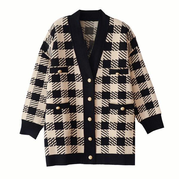 1120 2020 autumn brand same style regular long sleeve v neck kint cardigan plaid sweater women clothes sh, White;black
1120 2020 autumn brand same style regular long sleeve v neck kint cardigan plaid sweater women clothes sh, White;black
