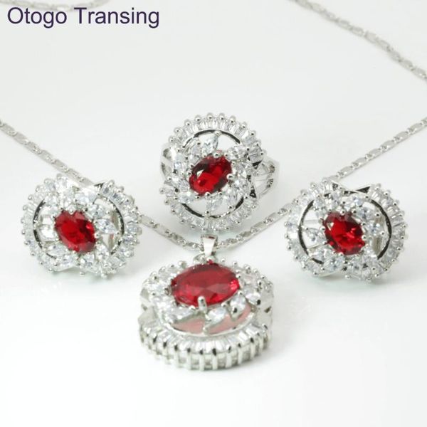 Otogo Transing Fashion New Silver color Red Zircon Bridal Wedding with Necklaces/ Earring/ Ring Jewelry Sets For Women S126
Otogo Transing Fashion New Silver color Red Zircon Bridal Wedding with Necklaces/ Earring/ Ring Jewelry Sets For Women S126