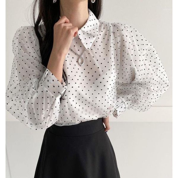 women polka dot retro blouse lady early autumn modern mesh shirt vogue see-through loose elegant puff sleeve high street1, White
women polka dot retro blouse lady early autumn modern mesh shirt vogue see-through loose elegant puff sleeve high street1, White