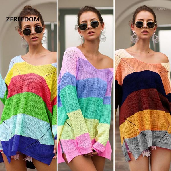 2020 spring and summer knit new rainbow color loose-fitting long-sleeve pullover sweater for women1, White;black
2020 spring and summer knit new rainbow color loose-fitting long-sleeve pullover sweater for women1, White;black