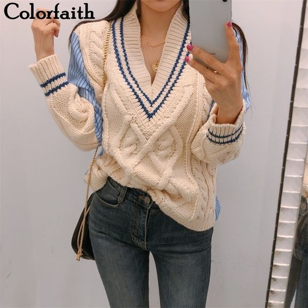 colorfaith autumn winter women's sweaters patchwork srtiped v-neck pullover stylish knitted korean female jumpers sw1703 201030, White
colorfaith autumn winter women's sweaters patchwork srtiped v-neck pullover stylish knitted korean female jumpers sw1703 201030, White