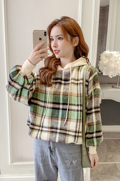 casual loose womens fashion colorblock pliad cotton drawstring sweathsirt girl short thick check pullovers with hoodie plr5, Black
casual loose womens fashion colorblock pliad cotton drawstring sweathsirt girl short thick check pullovers with hoodie plr5, Black