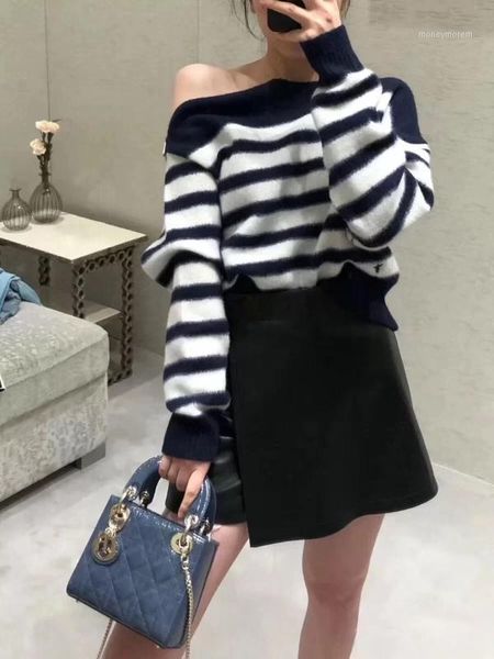 women's knits & tees 2021 autumn european and american fashion classic shoulder zipper drop striped sweater women1, White
women's knits & tees 2021 autumn european and american fashion classic shoulder zipper drop striped sweater women1, White