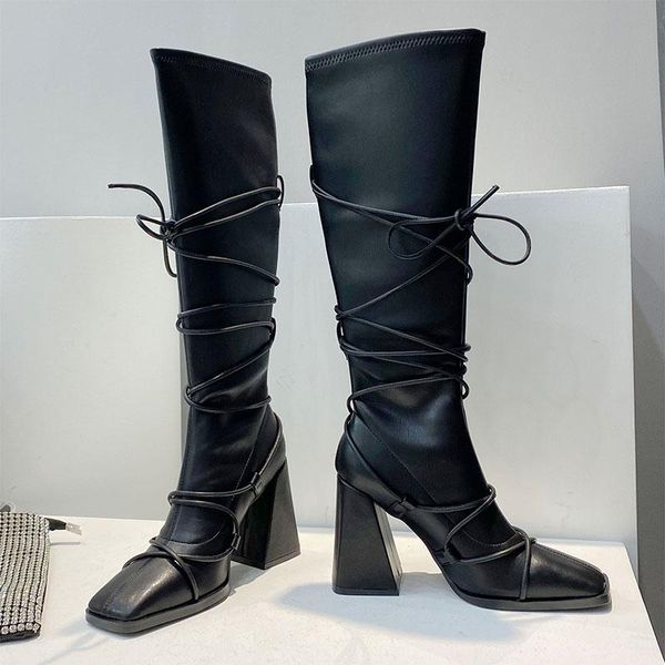 ins sequare toe cross strap bandage knee high boots woman chunky heel street fashion boots autumn winter knight, Black
ins sequare toe cross strap bandage knee high boots woman chunky heel street fashion boots autumn winter knight, Black