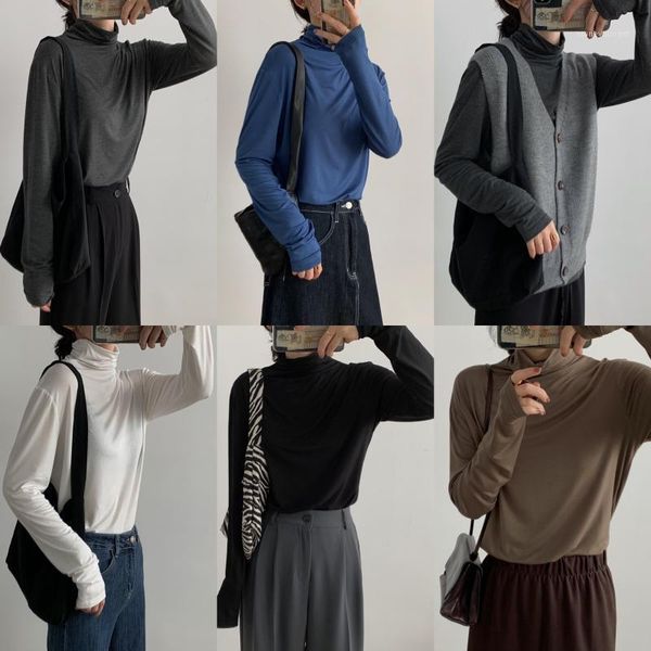 women's polos store owner reserved by oneself recommended b into the autumn die chuan heap collar long-sleeved t-shirt soft half turtle, White