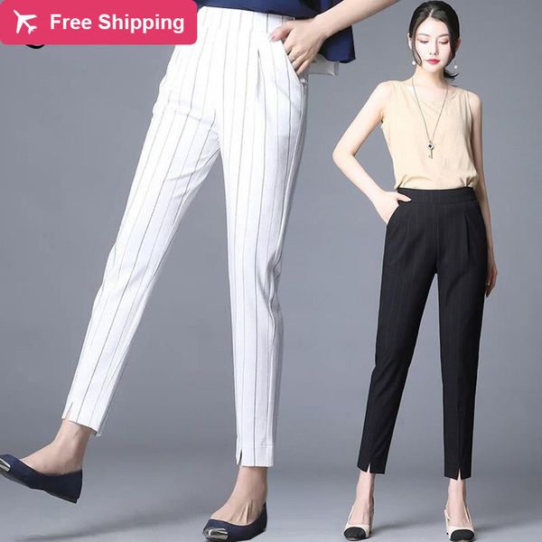 stripped thin leg straight casual pants 2020 summer of women with high elastic waist suit ankles formal office sweatpants, Black;white
stripped thin leg straight casual pants 2020 summer of women with high elastic waist suit ankles formal office sweatpants, Black;white