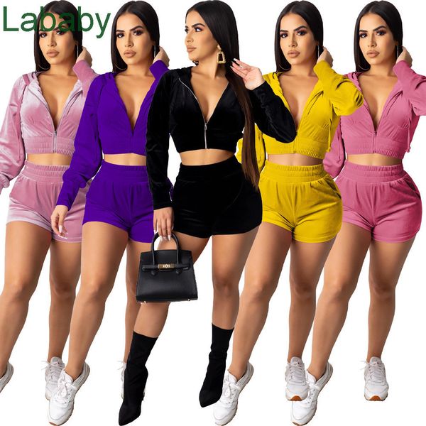 women two piece suits designer korean solid color velvet hooded fashion casual clothes club long sleeve short pant sports outfits, Gray
women two piece suits designer korean solid color velvet hooded fashion casual clothes club long sleeve short pant sports outfits, Gray