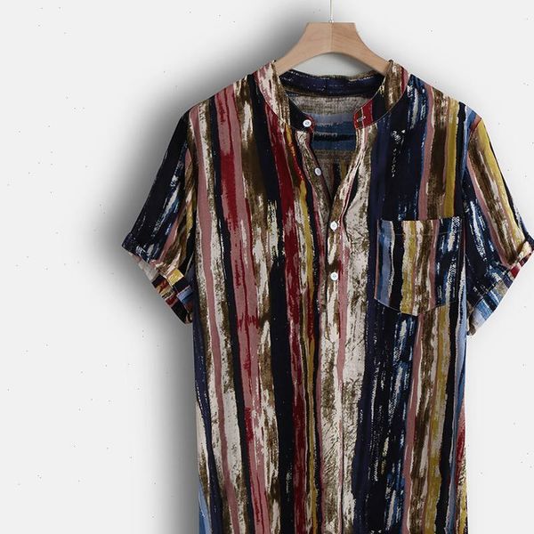 mens summer fashion stand collar strip print short sleeve shirt cotton shirt couple loose fit hawaii breathable quick dry, White;black
mens summer fashion stand collar strip print short sleeve shirt cotton shirt couple loose fit hawaii breathable quick dry, White;black