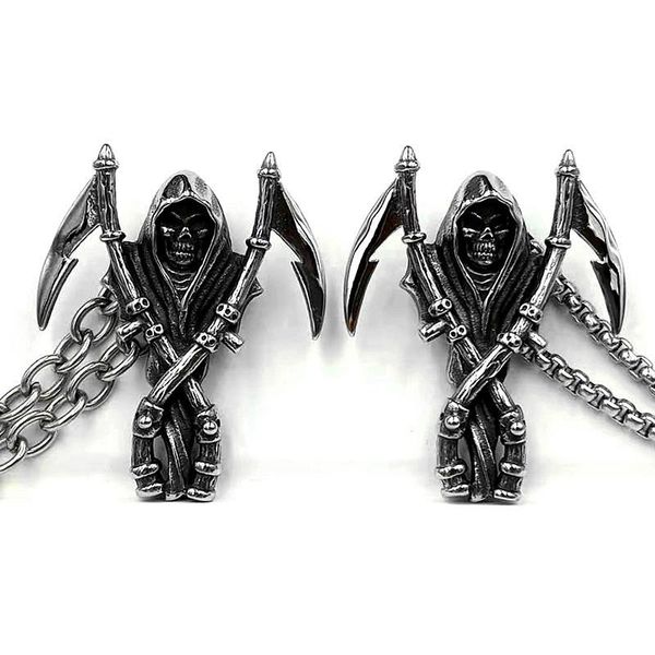 pendant necklaces vintage punk 316l stainless steel necklace grim reaper double sickle charm gothic rock hip hop jewelry, Silver
pendant necklaces vintage punk 316l stainless steel necklace grim reaper double sickle charm gothic rock hip hop jewelry, Silver