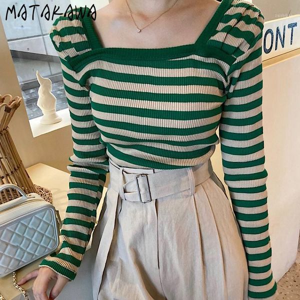 matakawa green striped woman sweaters square collar slim sweaters korea chic autumn long-sleeved threaded pullovers1, White;black
matakawa green striped woman sweaters square collar slim sweaters korea chic autumn long-sleeved threaded pullovers1, White;black