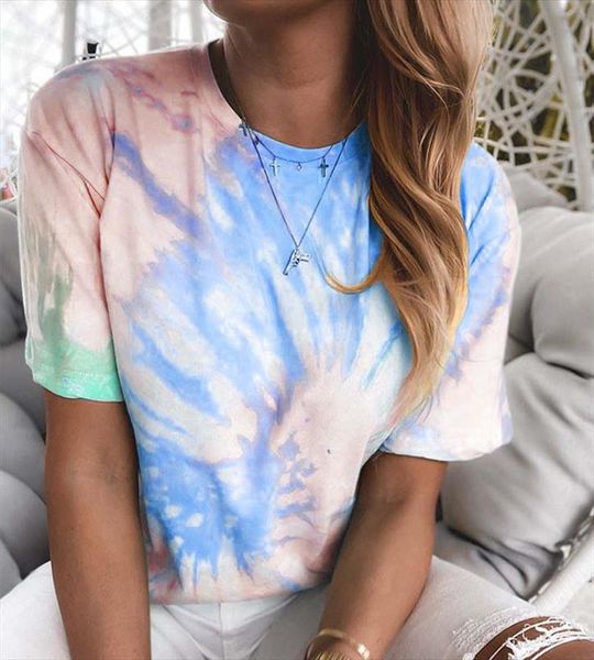 summer round neck loose t shirt short sleeve womens fashion street tie dye gradient prin women tee colour ladies t shirts, White
summer round neck loose t shirt short sleeve womens fashion street tie dye gradient prin women tee colour ladies t shirts, White