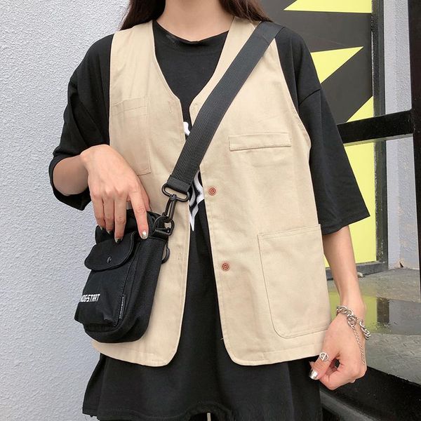 women's vests waistcoat women 2021 autumn style sleeveless coat korean with safari pockets harajuku single breasted cotton vest, Black;white
women's vests waistcoat women 2021 autumn style sleeveless coat korean with safari pockets harajuku single breasted cotton vest, Black;white