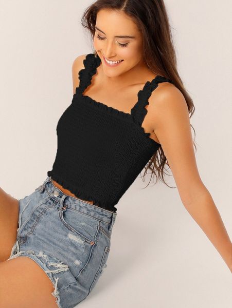 frill trim shirred p6qy#, White