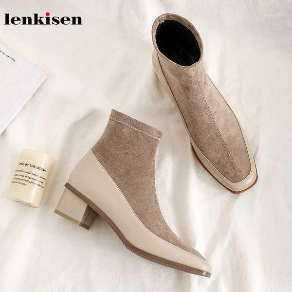 lenkisen genuine leather patchwork stretch flock square toe med heels simple style daily wear winter warm women ankle boots l071, Black
lenkisen genuine leather patchwork stretch flock square toe med heels simple style daily wear winter warm women ankle boots l071, Black