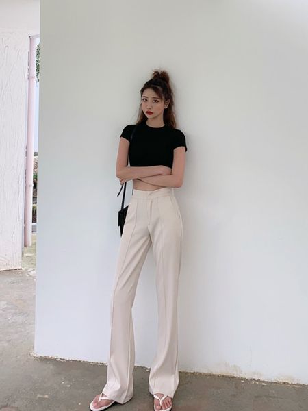 long pants for women high waist summer fashion elegant casualstraight trouser 201109, Black;white
long pants for women high waist summer fashion elegant casualstraight trouser 201109, Black;white