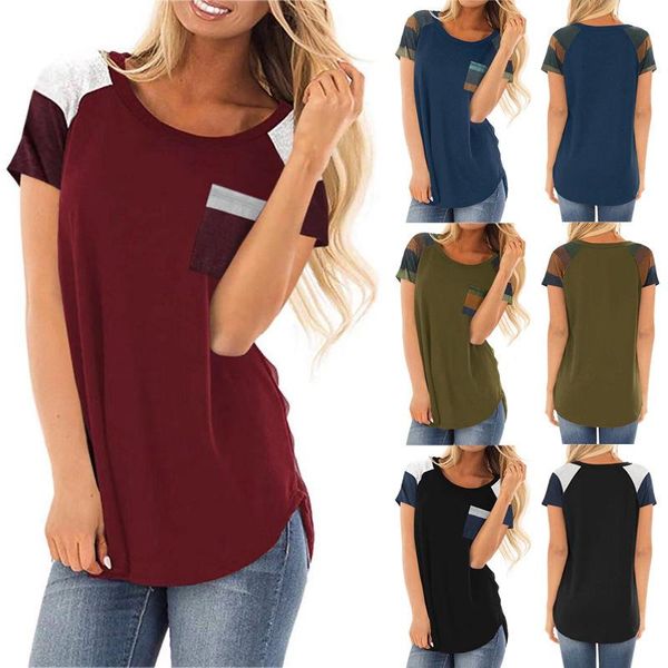 spring and summer tees new women striped pocket stitching loose short sleeve t-shirt kg-825, White
spring and summer tees new women striped pocket stitching loose short sleeve t-shirt kg-825, White