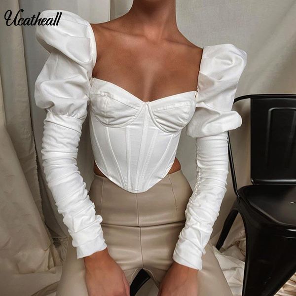 women's blouses & shirts elegant square collar women autumn solid color puff sleeve slim long spring female clothes, White
women's blouses & shirts elegant square collar women autumn solid color puff sleeve slim long spring female clothes, White