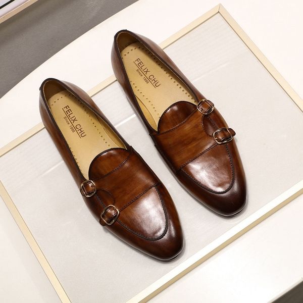 felix chu genuine leather mens loafer hand painted monk strap wedding party casual men dress shoes black brown footwear y200420
felix chu genuine leather mens loafer hand painted monk strap wedding party casual men dress shoes black brown footwear y200420