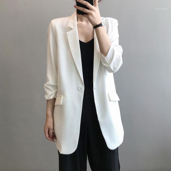 2021 spring and autumn women blazers solid blazer women's new loose fashion temperament casual suit one button jacket coat1, White;black
2021 spring and autumn women blazers solid blazer women's new loose fashion temperament casual suit one button jacket coat1, White;black
