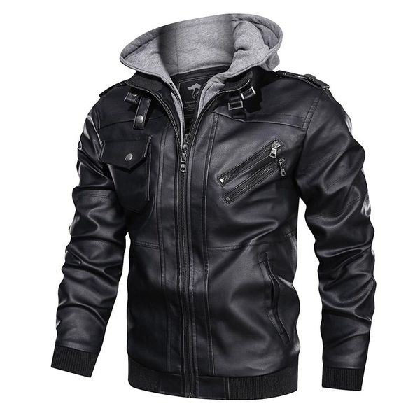2020 men new fashion hooded leather jacket slim pu leather motorcycle jacket outdoor winter bomber jacket-a, Black
2020 men new fashion hooded leather jacket slim pu leather motorcycle jacket outdoor winter bomber jacket-a, Black