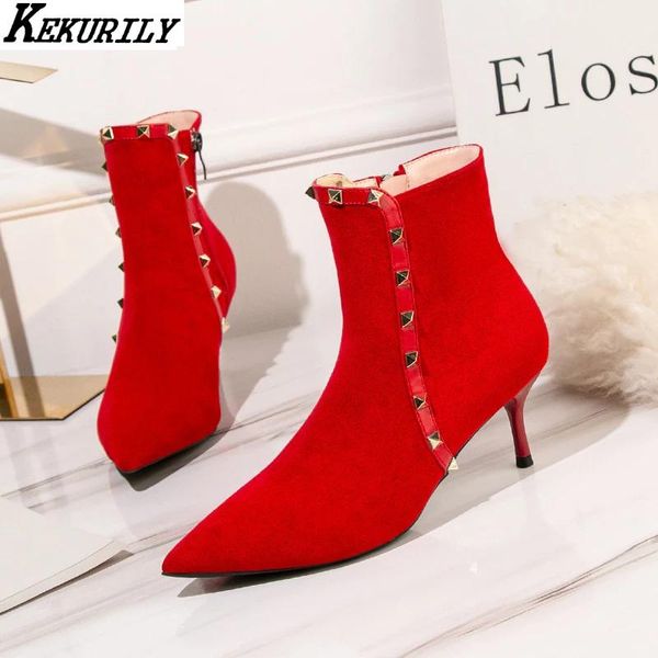 rivet ankle boots women zip pointed toe short boot autumn winter high heels shoes fashion zapatos de mujer big size 34-41, Black
rivet ankle boots women zip pointed toe short boot autumn winter high heels shoes fashion zapatos de mujer big size 34-41, Black