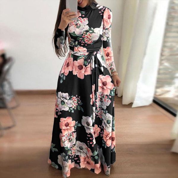 women autumn dress 2019 casual long sleeve long dress boho floral print maxi turtleneck bandage vestidos, Black;gray
women autumn dress 2019 casual long sleeve long dress boho floral print maxi turtleneck bandage vestidos, Black;gray