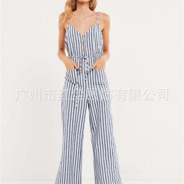 back v-neck open wind belt sling pocket jumpsuit stripe wide leg pants for women, Black;gray
back v-neck open wind belt sling pocket jumpsuit stripe wide leg pants for women, Black;gray