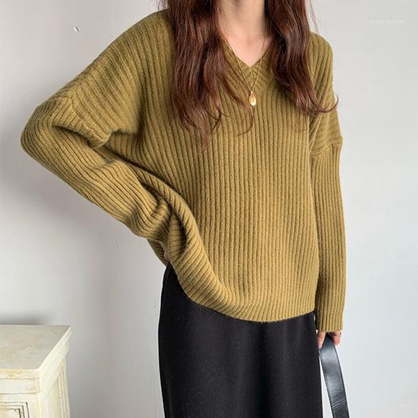 women's sweaters pure color sweater v-neck korean style elegant loose blouse warm female pullover1, White;black
women's sweaters pure color sweater v-neck korean style elegant loose blouse warm female pullover1, White;black