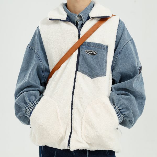 2020 denim splice men lamb wool vest thick men's vintage streetwear hip loosened jacket outerwear txwm, Black;brown
2020 denim splice men lamb wool vest thick men's vintage streetwear hip loosened jacket outerwear txwm, Black;brown