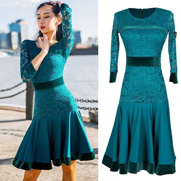 latin dance dress female green lace dancing dress long-sleeved autumn women velvet big swing skirt1, Black;red
latin dance dress female green lace dancing dress long-sleeved autumn women velvet big swing skirt1, Black;red