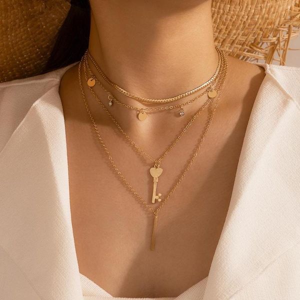 trendy love heart key lock pendant necklace for women crystal sequins multilayer alloy choker necklaces jewelry 15644, Silver
trendy love heart key lock pendant necklace for women crystal sequins multilayer alloy choker necklaces jewelry 15644, Silver