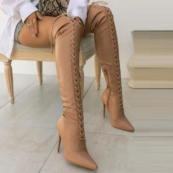 new pointed toe women thigh high boots pu leather lace up high heels ladies shoes cross strap stiletto over the knee long boots, Black
new pointed toe women thigh high boots pu leather lace up high heels ladies shoes cross strap stiletto over the knee long boots, Black