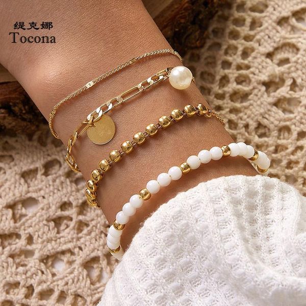 tocona 4pcs/sets charms bead bracelets for women gold color wafer luxury pearl alloy metal party jewelry drop shipping 10097, Black
tocona 4pcs/sets charms bead bracelets for women gold color wafer luxury pearl alloy metal party jewelry drop shipping 10097, Black