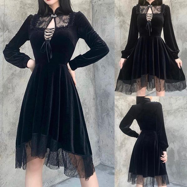 dark women's dress high-necked autumn waist slimming lace dress harajuku long dresses spring 2021 long sleeve a-line, Black;gray
dark women's dress high-necked autumn waist slimming lace dress harajuku long dresses spring 2021 long sleeve a-line, Black;gray