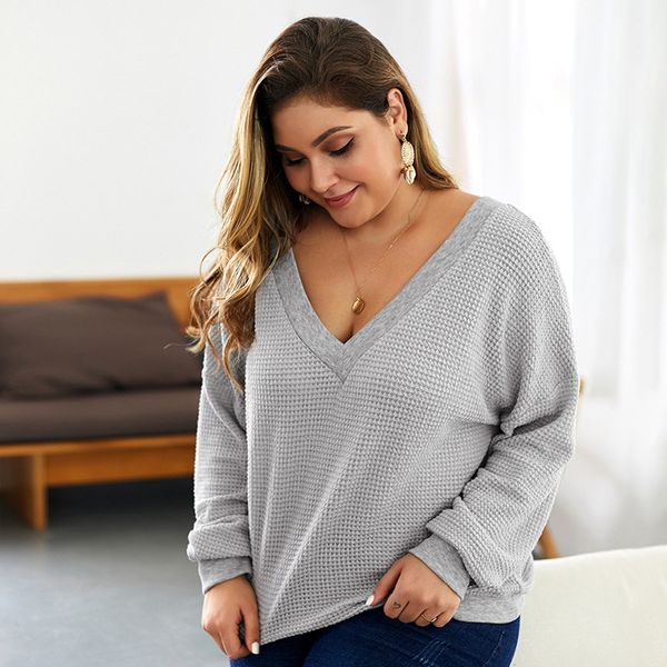 large size women's clothing for plump girls high street fashion autumn and winter new v neck long sleeve knitwear sweater, White;black
large size women's clothing for plump girls high street fashion autumn and winter new v neck long sleeve knitwear sweater, White;black