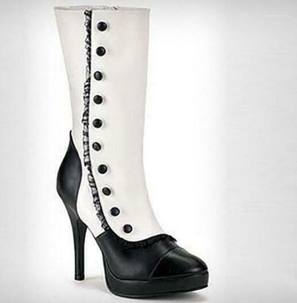 us4-11 womens mixed colors lace buttons mid calf riding boots high heels stilettos black white shoes plus size 34-431
us4-11 womens mixed colors lace buttons mid calf riding boots high heels stilettos black white shoes plus size 34-431