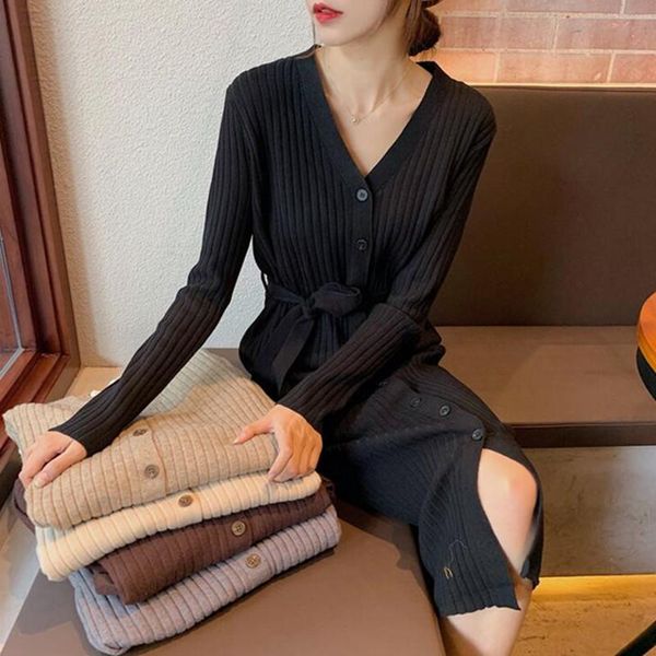 korean 2021 spring new knitted long-sleeved dress for woman fashion sashes mid-length waist slim v-neck base women's dresses, Black;gray
korean 2021 spring new knitted long-sleeved dress for woman fashion sashes mid-length waist slim v-neck base women's dresses, Black;gray