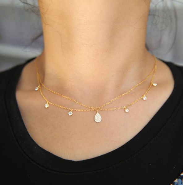 pendant necklaces 2021 gold color with cz drip drop layer chain 33+7cm fashion elegant women choker statement necklace, Silver
pendant necklaces 2021 gold color with cz drip drop layer chain 33+7cm fashion elegant women choker statement necklace, Silver