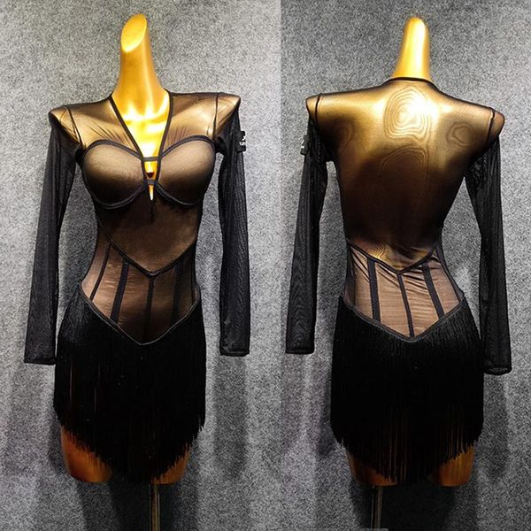 stage wear latin dance dress lady long sleeve mesh tassel performance dresses rumba tango salsa cha adults competition dn5034, Black;red
stage wear latin dance dress lady long sleeve mesh tassel performance dresses rumba tango salsa cha adults competition dn5034, Black;red