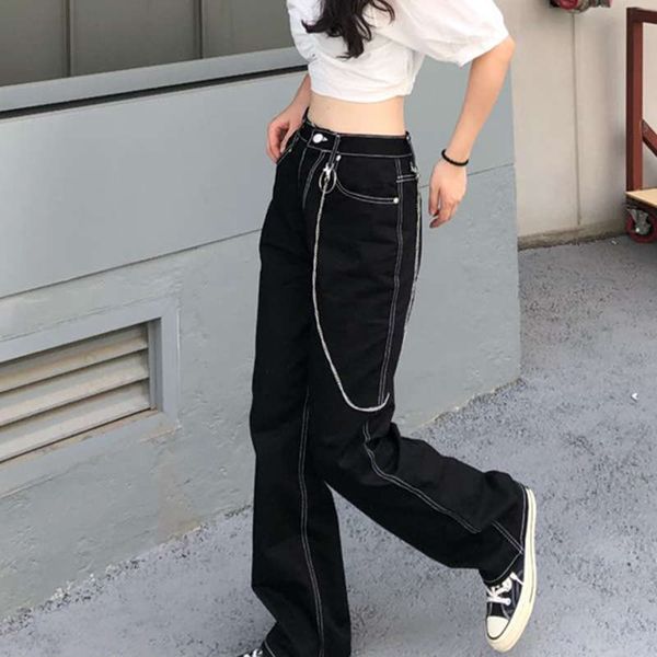 street sins fashion solid color high waist chain down feeling straight tube jeans women's versatile slim casual pants, Blue
street sins fashion solid color high waist chain down feeling straight tube jeans women's versatile slim casual pants, Blue